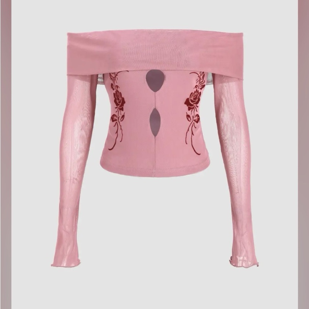 Cider | Rose Off-Shoulder Long Sleeve Crop